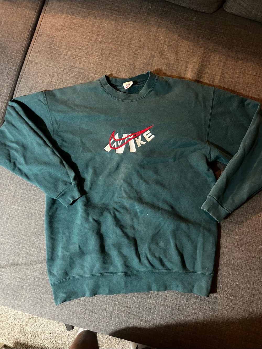 Nike Green Crewneck Sweatshirt with Red & White Logo